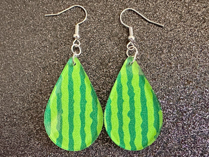 Watermelon Earrings: Laser Cut Acrylic Watermelons, Fruit, Summer Vibes, Food Earrings, Green Earrings, Sugar, Gifts for Her/Him/Them