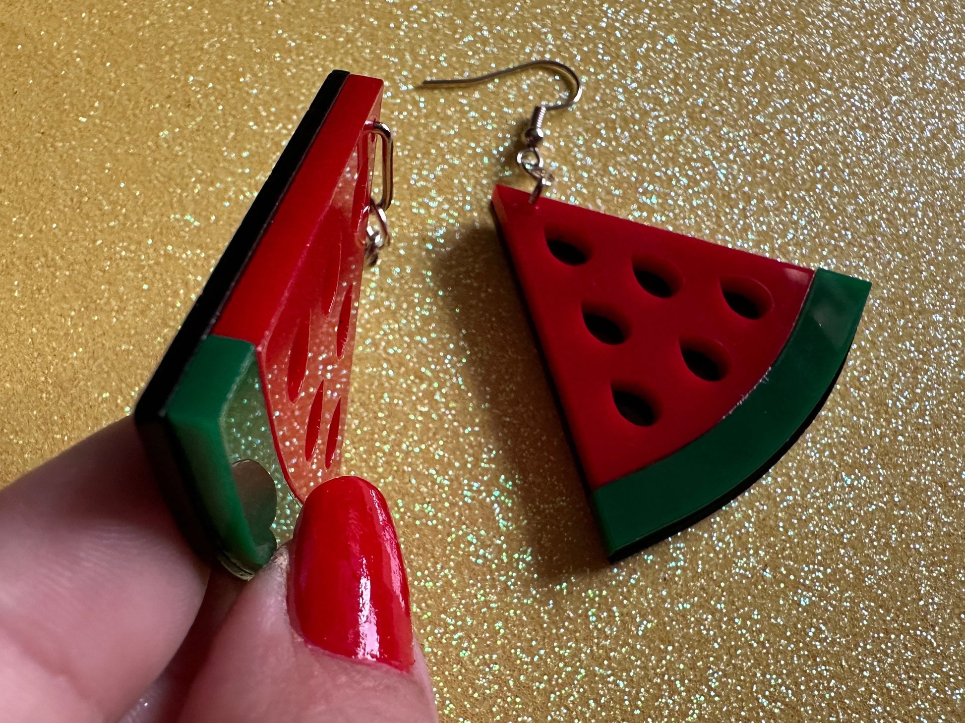 Watermelon Earrings: Laser Cut Acrylic Watermelons, Fruit, Summer Vibes, Food Earrings, Green Earrings, Sugar, Gifts for Her/Him/Them