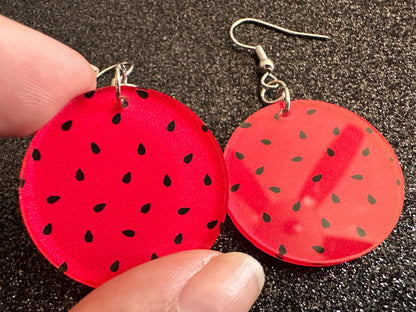 Watermelon Earrings: Laser Cut Acrylic Watermelons, Fruit, Summer Vibes, Food Earrings, Green Earrings, Sugar, Gifts for Her/Him/Them