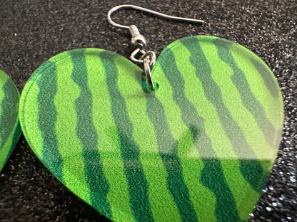 Watermelon Earrings: Laser Cut Acrylic Watermelons, Fruit, Summer Vibes, Food Earrings, Green Earrings, Sugar, Gifts for Her/Him/Them