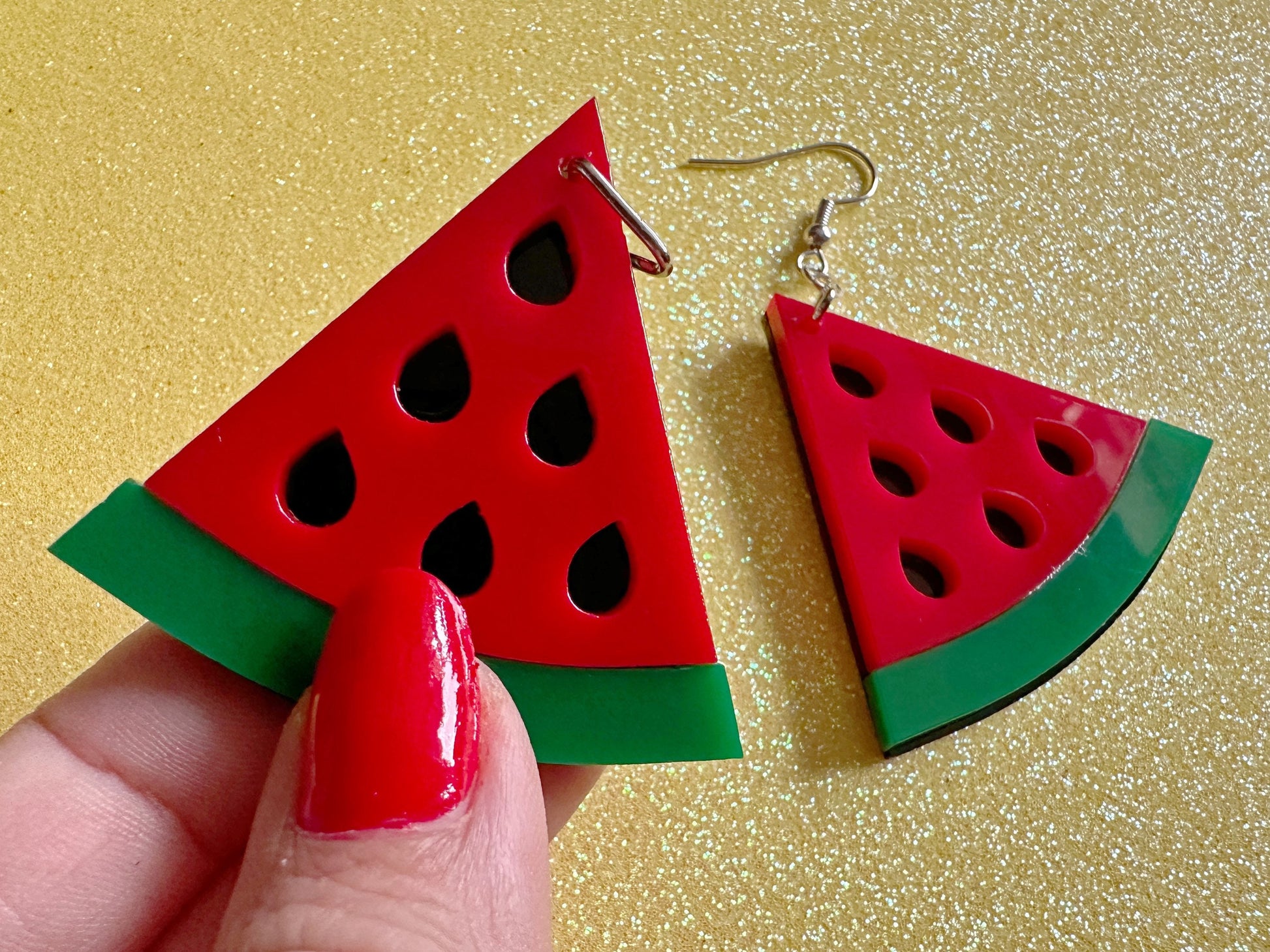 Watermelon Earrings: Laser Cut Acrylic Watermelons, Fruit, Summer Vibes, Food Earrings, Green Earrings, Sugar, Gifts for Her/Him/Them