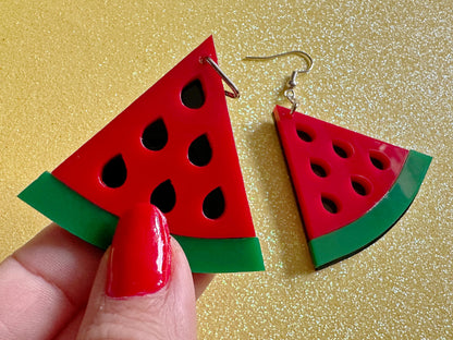 Watermelon Earrings: Laser Cut Acrylic Watermelons, Fruit, Summer Vibes, Food Earrings, Green Earrings, Sugar, Gifts for Her/Him/Them