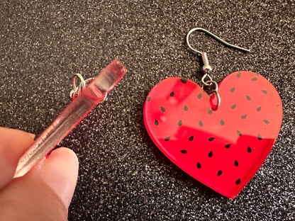 Watermelon Earrings: Laser Cut Acrylic Watermelons, Fruit, Summer Vibes, Food Earrings, Green Earrings, Sugar, Gifts for Her/Him/Them