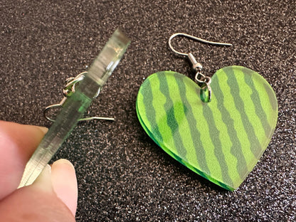 Watermelon Earrings: Laser Cut Acrylic Watermelons, Fruit, Summer Vibes, Food Earrings, Green Earrings, Sugar, Gifts for Her/Him/Them