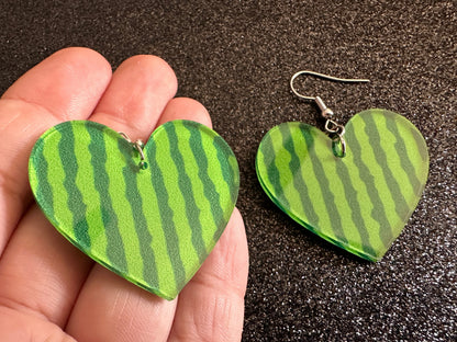 Watermelon Earrings: Laser Cut Acrylic Watermelons, Fruit, Summer Vibes, Food Earrings, Green Earrings, Sugar, Gifts for Her/Him/Them
