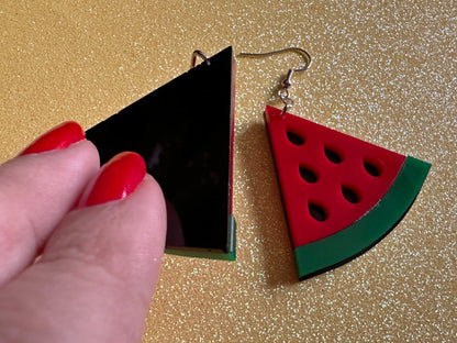 Watermelon Earrings: Laser Cut Acrylic Watermelons, Fruit, Summer Vibes, Food Earrings, Green Earrings, Sugar, Gifts for Her/Him/Them