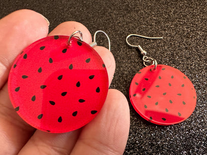 Watermelon Earrings: Laser Cut Acrylic Watermelons, Fruit, Summer Vibes, Food Earrings, Green Earrings, Sugar, Gifts for Her/Him/Them