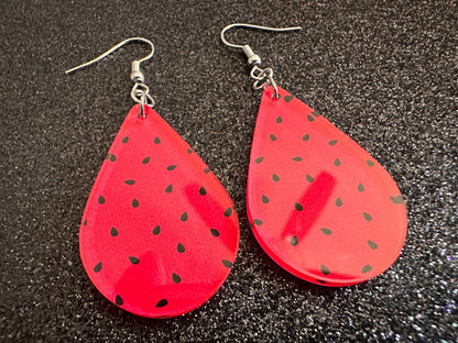 Watermelon Earrings: Laser Cut Acrylic Watermelons, Fruit, Summer Vibes, Food Earrings, Green Earrings, Sugar, Gifts for Her/Him/Them
