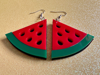 Watermelon Earrings: Laser Cut Acrylic Watermelons, Fruit, Summer Vibes, Food Earrings, Green Earrings, Sugar, Gifts for Her/Him/Them