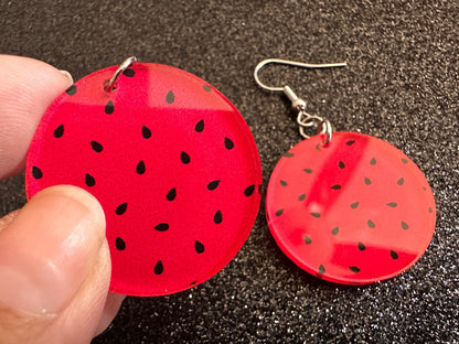 Watermelon Earrings: Laser Cut Acrylic Watermelons, Fruit, Summer Vibes, Food Earrings, Green Earrings, Sugar, Gifts for Her/Him/Them