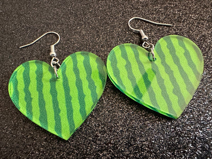 Watermelon Earrings: Laser Cut Acrylic Watermelons, Fruit, Summer Vibes, Food Earrings, Green Earrings, Sugar, Gifts for Her/Him/Them