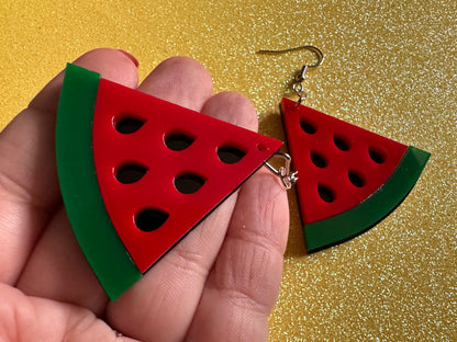 Watermelon Earrings: Laser Cut Acrylic Watermelons, Fruit, Summer Vibes, Food Earrings, Green Earrings, Sugar, Gifts for Her/Him/Them