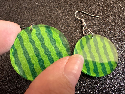 Watermelon Earrings: Laser Cut Acrylic Watermelons, Fruit, Summer Vibes, Food Earrings, Green Earrings, Sugar, Gifts for Her/Him/Them