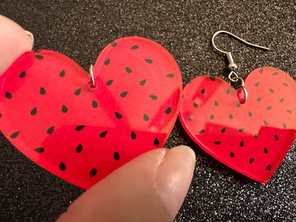 Watermelon Earrings: Laser Cut Acrylic Watermelons, Fruit, Summer Vibes, Food Earrings, Green Earrings, Sugar, Gifts for Her/Him/Them