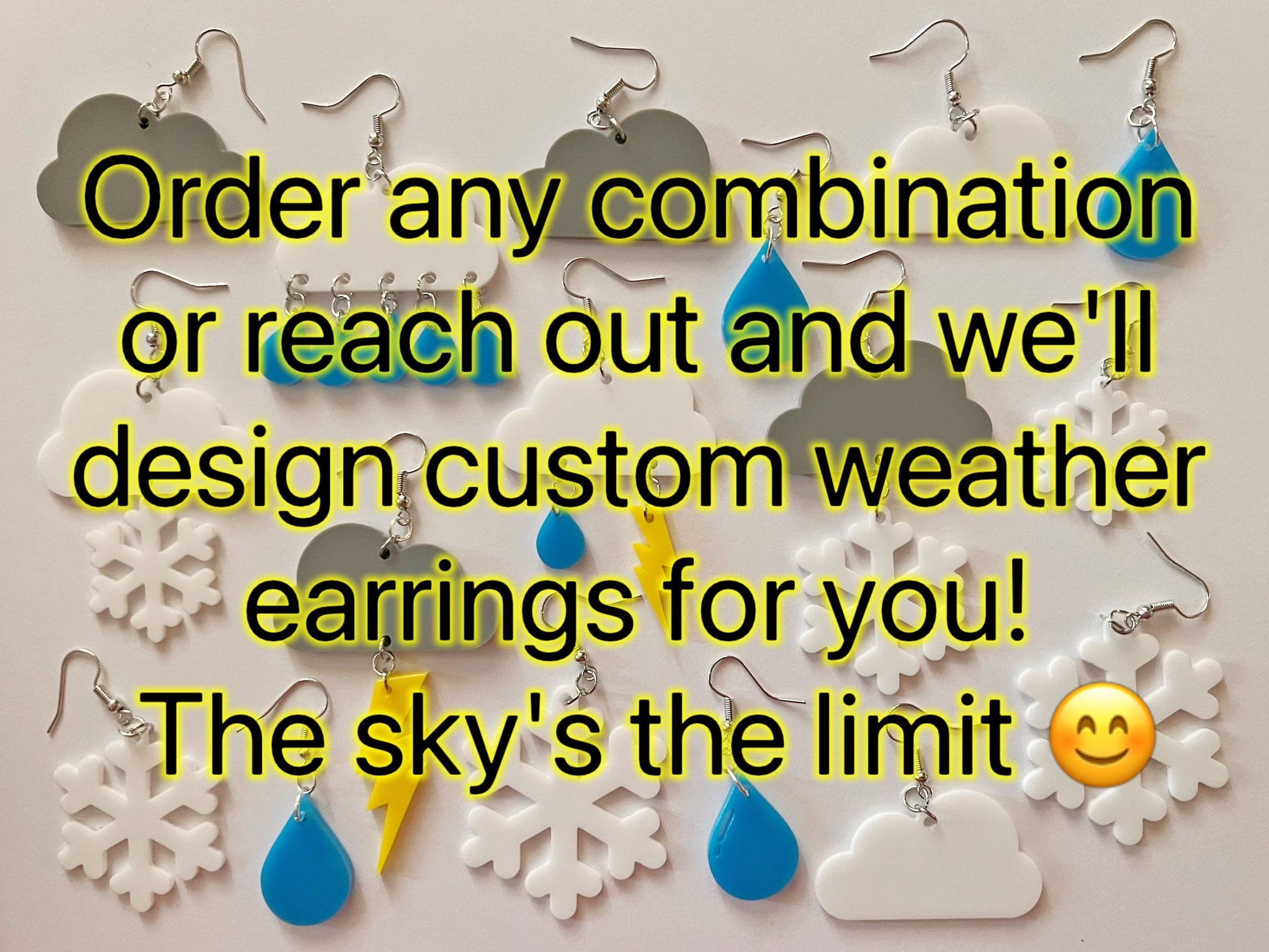 Weather Earrings: Laser Cut Acrylic Clouds, Rain Drops, Raindrops, Lightning, Snowflakes, Storm, Climate, Best Gifts for Her/Him/Them