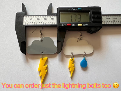 Weather Earrings: Laser Cut Acrylic Clouds, Rain Drops, Raindrops, Lightning, Snowflakes, Storm, Climate, Best Gifts for Her/Him/Them