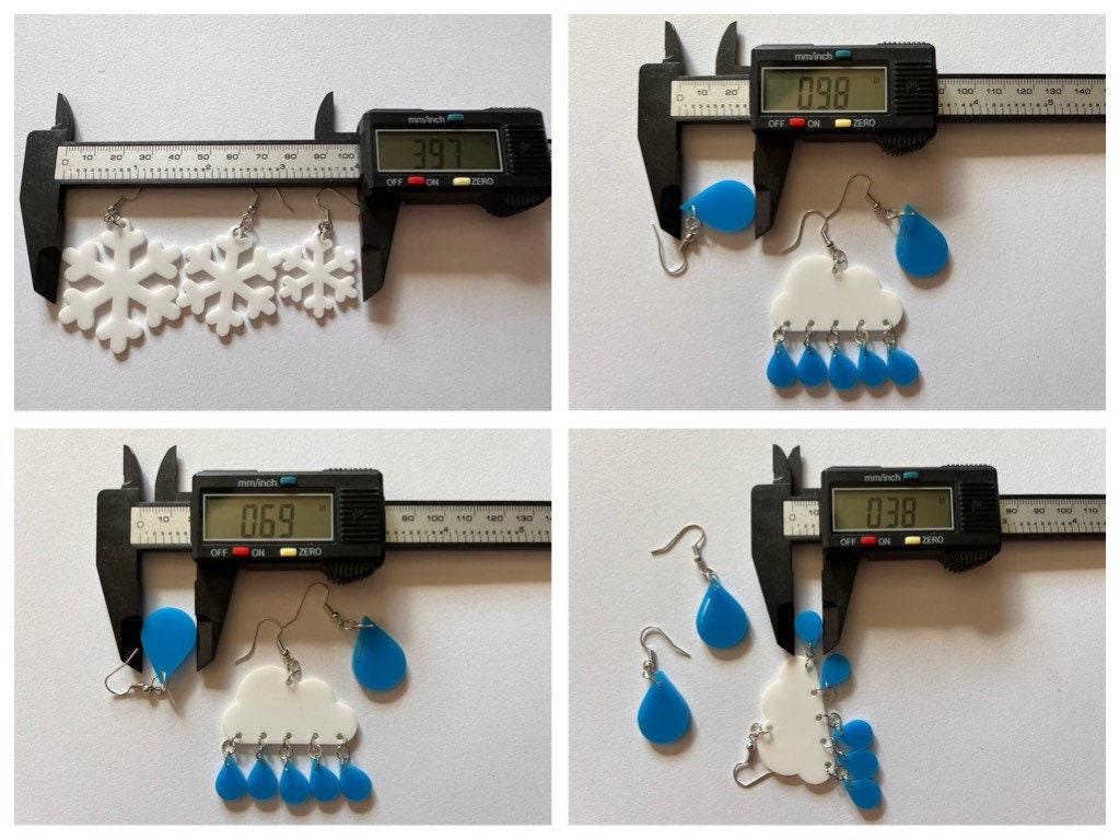 Weather Earrings: Laser Cut Acrylic Clouds, Rain Drops, Raindrops, Lightning, Snowflakes, Storm, Climate, Best Gifts for Her/Him/Them