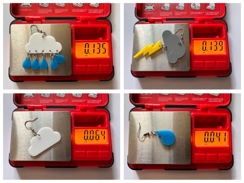 Weather Earrings: Laser Cut Acrylic Clouds, Rain Drops, Raindrops, Lightning, Snowflakes, Storm, Climate, Best Gifts for Her/Him/Them