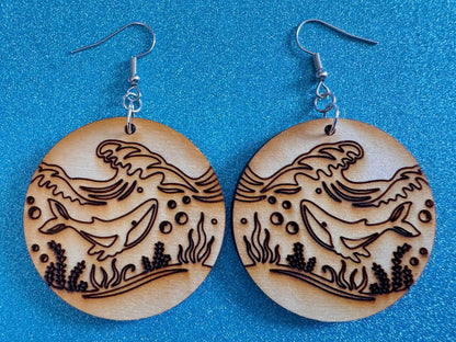 Whale Earrings: Laser Cut Wood Sea Creature, Ocean Animals, Fish, Ocean, Hawaii, Diving Dive, Waves, Aquatic, Best Gifts for Her/Him/Them