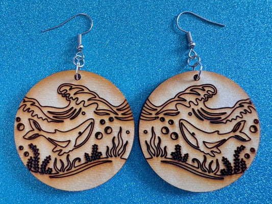Whale Earrings: Laser Cut Wood Sea Creature, Ocean Animals, Fish, Ocean, Hawaii, Diving Dive, Waves, Aquatic, Best Gifts for Her/Him/Them
