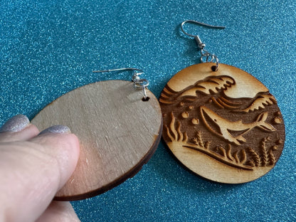 Whale Earrings: Laser Cut Wood Sea Creature, Ocean Animals, Fish, Ocean, Hawaii, Diving Dive, Waves, Aquatic, Best Gifts for Her/Him/Them