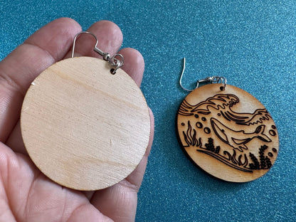 Whale Earrings: Laser Cut Wood Sea Creature, Ocean Animals, Fish, Ocean, Hawaii, Diving Dive, Waves, Aquatic, Best Gifts for Her/Him/Them