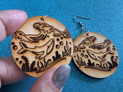 Whale Earrings: Laser Cut Wood Sea Creature, Ocean Animals, Fish, Ocean, Hawaii, Diving Dive, Waves, Aquatic, Best Gifts for Her/Him/Them