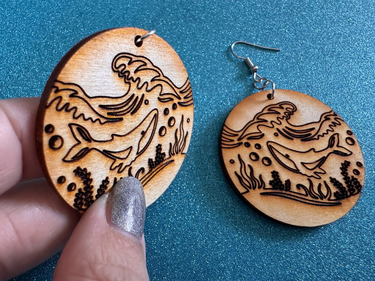 Whale Earrings: Laser Cut Wood Sea Creature, Ocean Animals, Fish, Ocean, Hawaii, Diving Dive, Waves, Aquatic, Best Gifts for Her/Him/Them