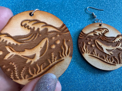 Whale Earrings: Laser Cut Wood Sea Creature, Ocean Animals, Fish, Ocean, Hawaii, Diving Dive, Waves, Aquatic, Best Gifts for Her/Him/Them