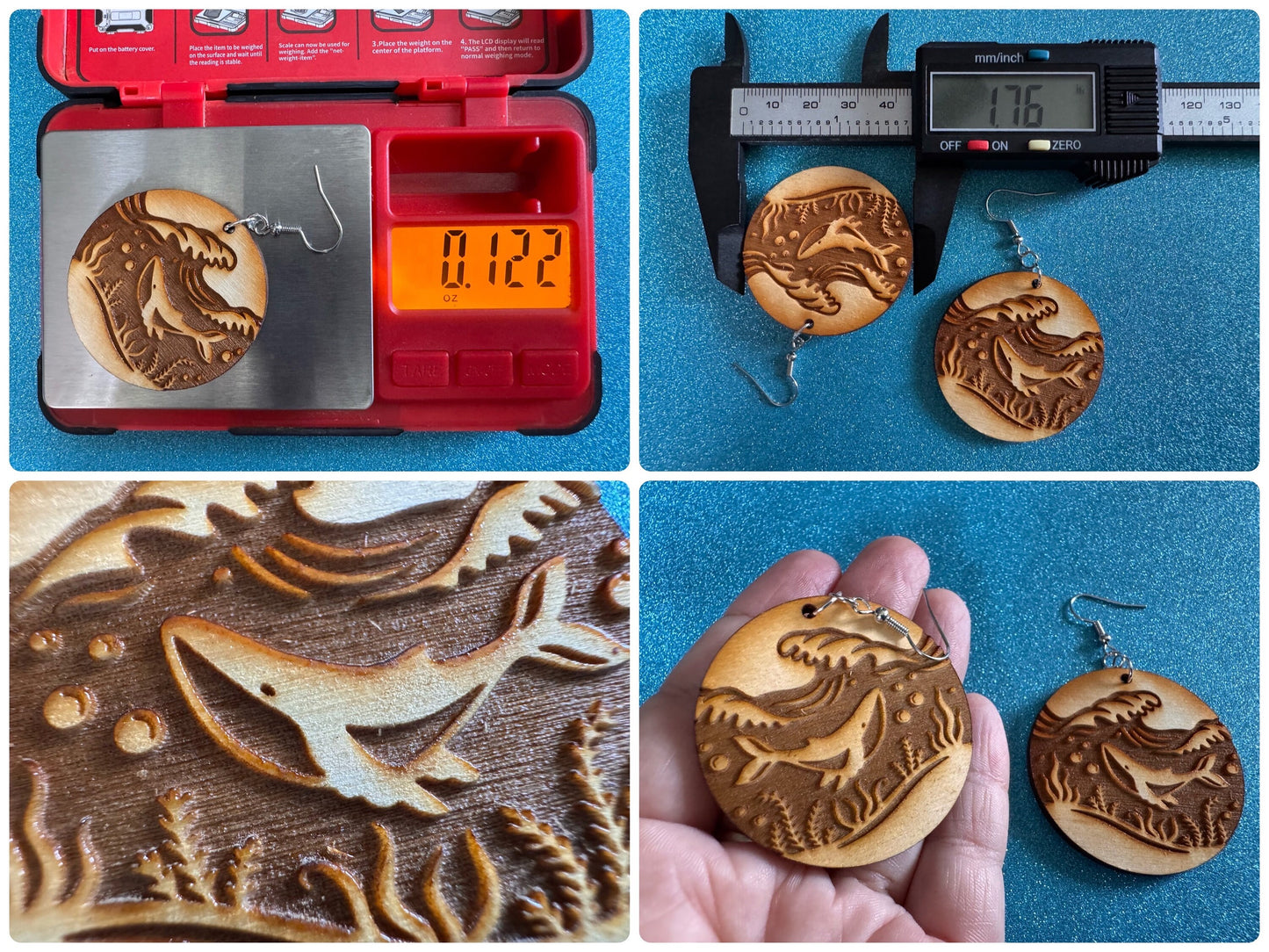 Whale Earrings: Laser Cut Wood Sea Creature, Ocean Animals, Fish, Ocean, Hawaii, Diving Dive, Waves, Aquatic, Best Gifts for Her/Him/Them