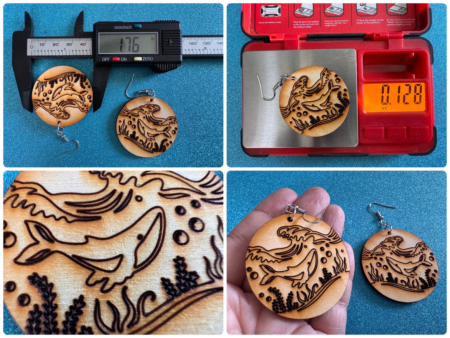 Whale Earrings: Laser Cut Wood Sea Creature, Ocean Animals, Fish, Ocean, Hawaii, Diving Dive, Waves, Aquatic, Best Gifts for Her/Him/Them