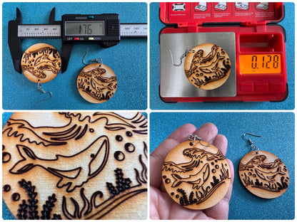 Whale Earrings: Laser Cut Wood Sea Creature, Ocean Animals, Fish, Ocean, Hawaii, Diving Dive, Waves, Aquatic, Best Gifts for Her/Him/Them