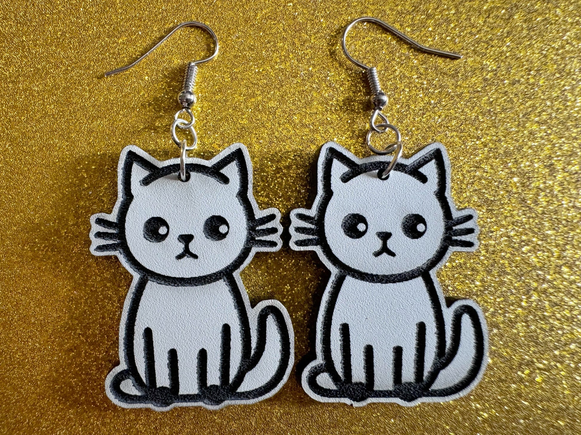 White Cat Earrings: Laser Cut Acrylic Cats, Kitty, Kitten, Pussy Cat, Animal, Feline, Black Cat, White Cat, Best Gifts for Her/Him/Them