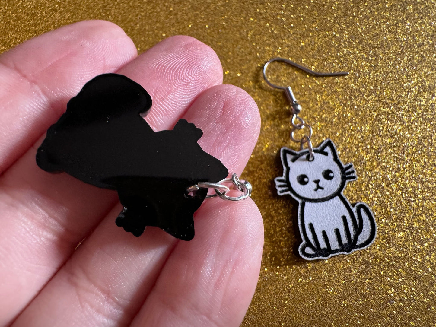 White Cat Earrings: Laser Cut Acrylic Cats, Kitty, Kitten, Pussy Cat, Animal, Feline, Black Cat, White Cat, Best Gifts for Her/Him/Them