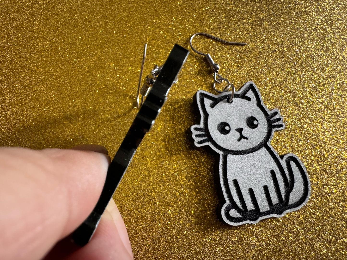 White Cat Earrings: Laser Cut Acrylic Cats, Kitty, Kitten, Pussy Cat, Animal, Feline, Black Cat, White Cat, Best Gifts for Her/Him/Them