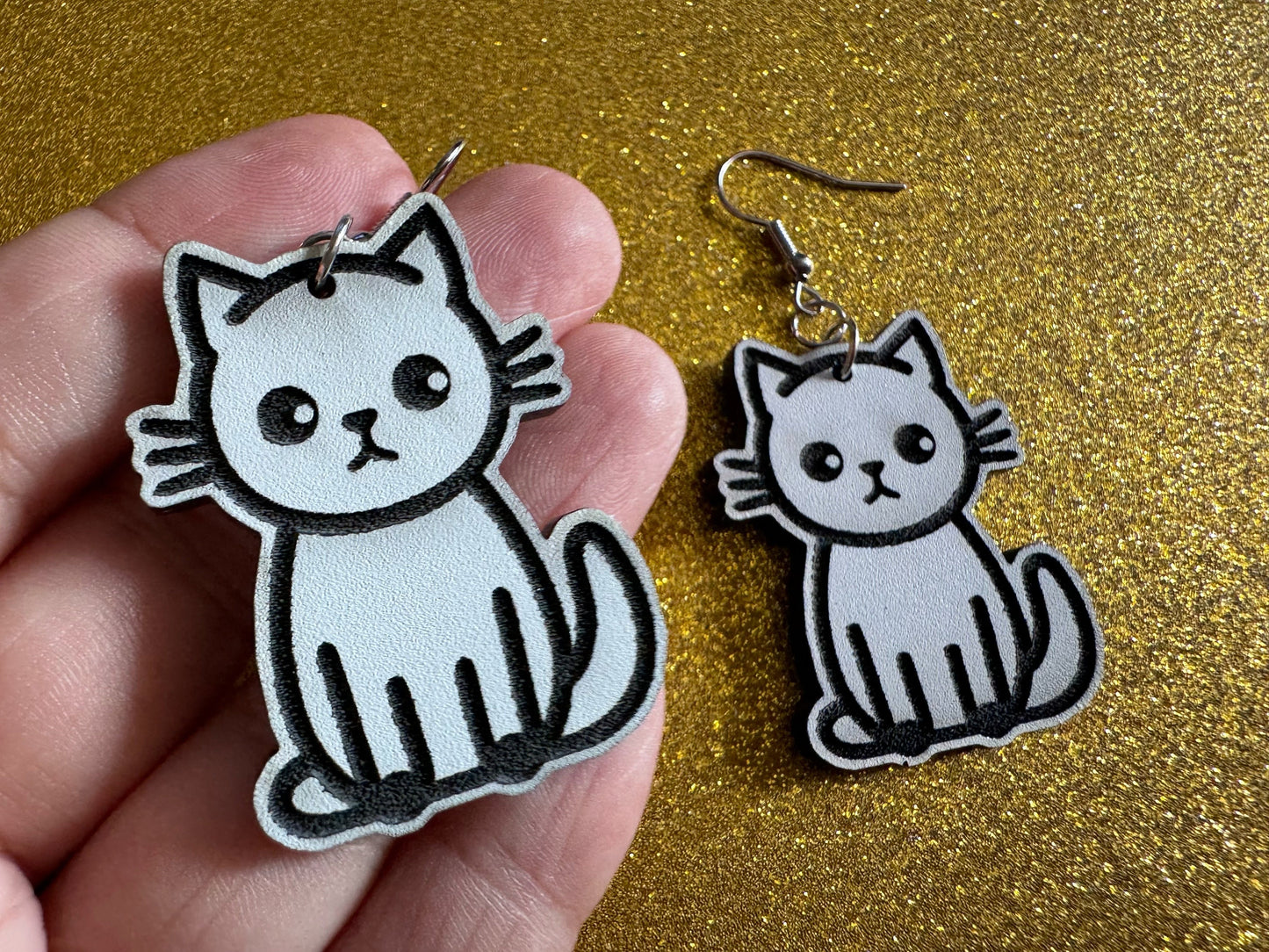 White Cat Earrings: Laser Cut Acrylic Cats, Kitty, Kitten, Pussy Cat, Animal, Feline, Black Cat, White Cat, Best Gifts for Her/Him/Them