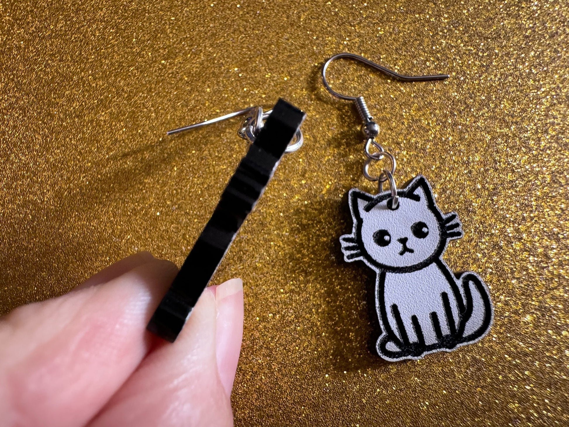 White Cat Earrings: Laser Cut Acrylic Cats, Kitty, Kitten, Pussy Cat, Animal, Feline, Black Cat, White Cat, Best Gifts for Her/Him/Them
