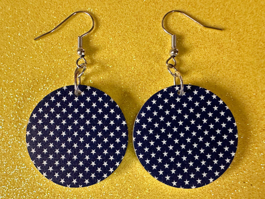 White Star Earrings: Laser Cut Acrylic Stars, US Flag, Blue & White Stars, Flag Stars, Blue Flag White Stars, Best Gifts for Her/Him/Them