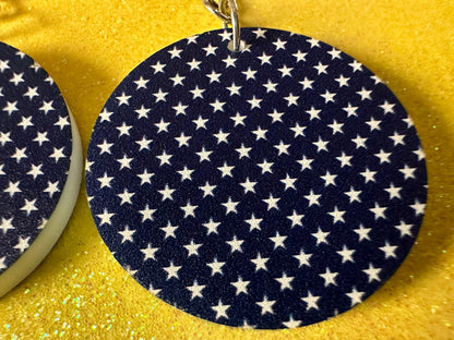 White Star Earrings: Laser Cut Acrylic Stars, US Flag, Blue & White Stars, Flag Stars, Blue Flag White Stars, Best Gifts for Her/Him/Them