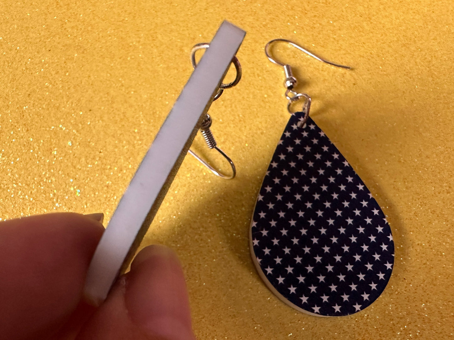 White Star Earrings: Laser Cut Acrylic Stars, US Flag, Blue & White Stars, Flag Stars, Blue Flag White Stars, Best Gifts for Her/Him/Them