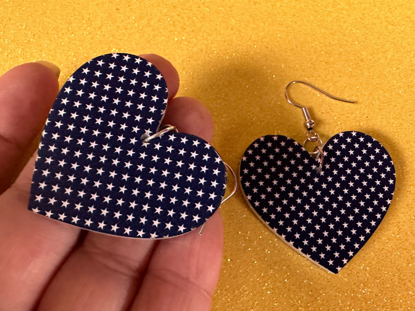 White Star Earrings: Laser Cut Acrylic Stars, US Flag, Blue & White Stars, Flag Stars, Blue Flag White Stars, Best Gifts for Her/Him/Them