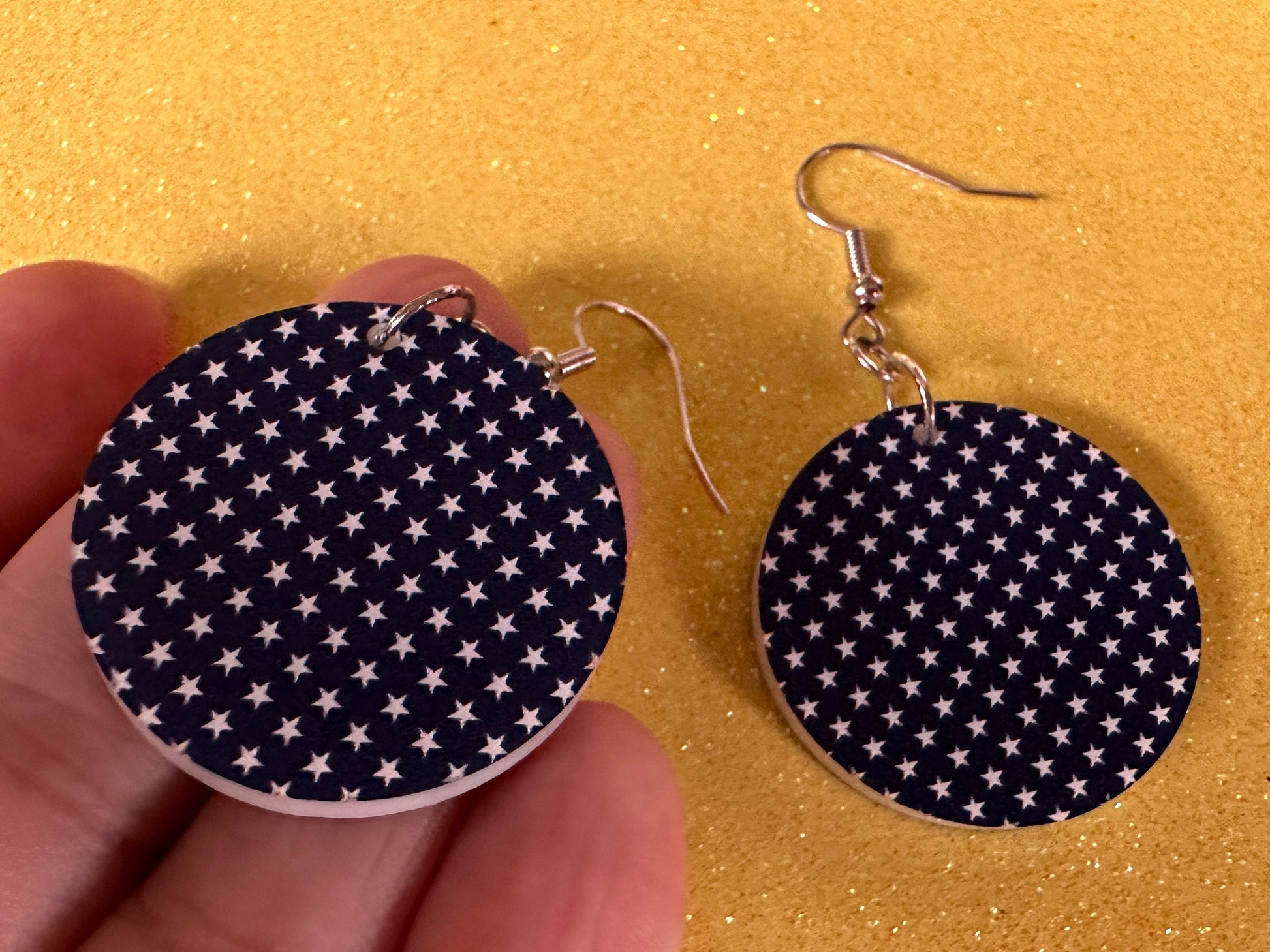 White Star Earrings: Laser Cut Acrylic Stars, US Flag, Blue & White Stars, Flag Stars, Blue Flag White Stars, Best Gifts for Her/Him/Them
