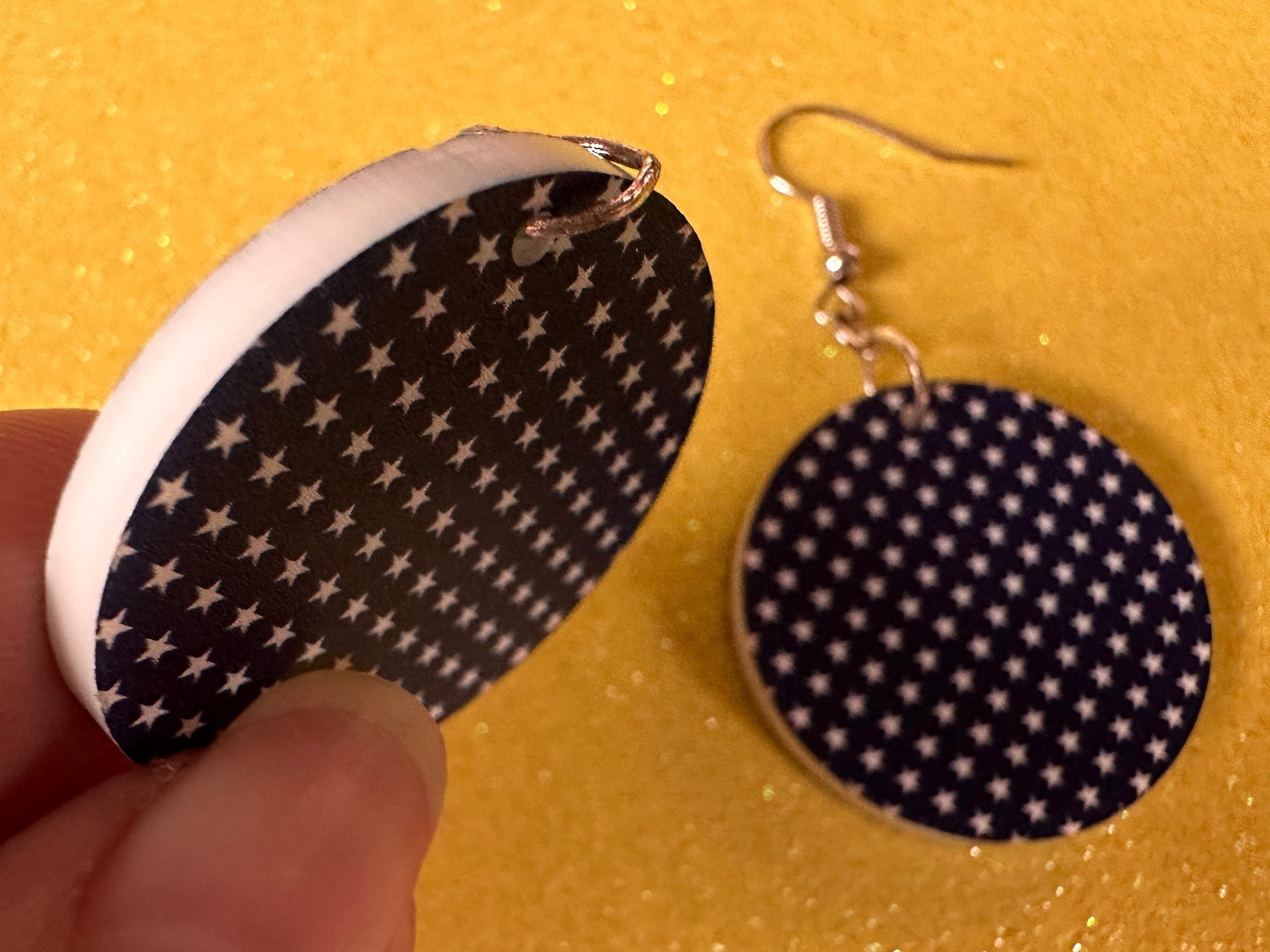 White Star Earrings: Laser Cut Acrylic Stars, US Flag, Blue & White Stars, Flag Stars, Blue Flag White Stars, Best Gifts for Her/Him/Them