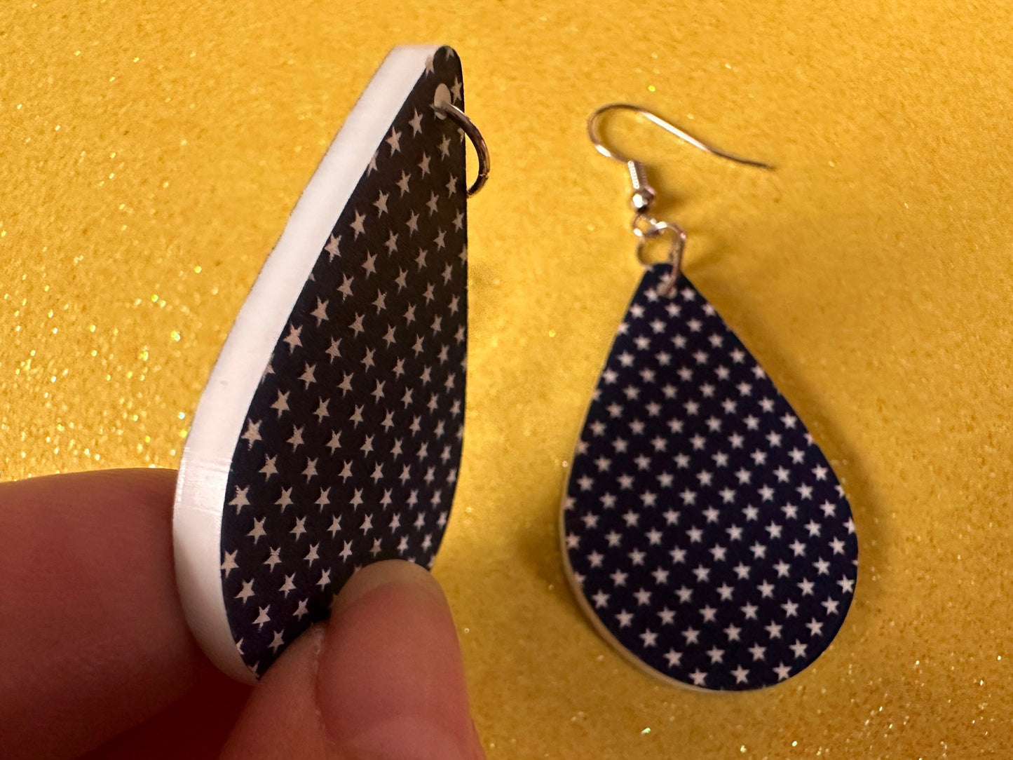 White Star Earrings: Laser Cut Acrylic Stars, US Flag, Blue & White Stars, Flag Stars, Blue Flag White Stars, Best Gifts for Her/Him/Them