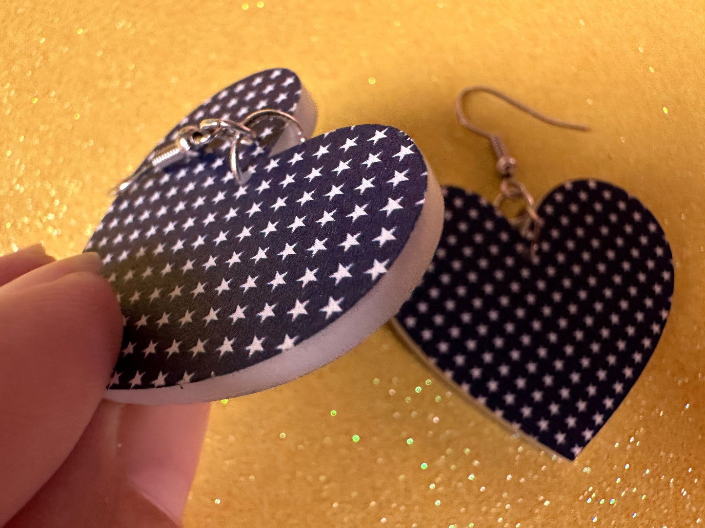 White Star Earrings: Laser Cut Acrylic Stars, US Flag, Blue & White Stars, Flag Stars, Blue Flag White Stars, Best Gifts for Her/Him/Them