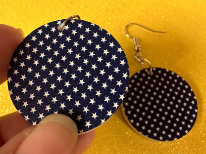 White Star Earrings: Laser Cut Acrylic Stars, US Flag, Blue & White Stars, Flag Stars, Blue Flag White Stars, Best Gifts for Her/Him/Them