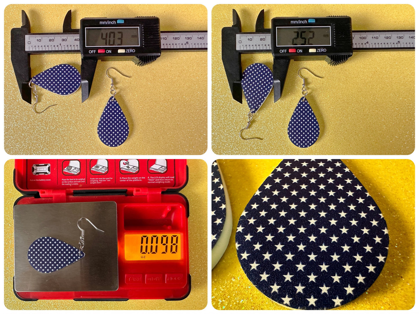 White Star Earrings: Laser Cut Acrylic Stars, US Flag, Blue & White Stars, Flag Stars, Blue Flag White Stars, Best Gifts for Her/Him/Them