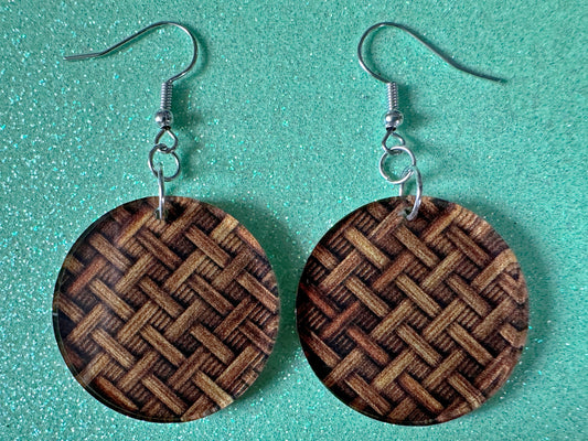 Wicker Earrings: Laser Cut Acrylic Wicker Print Earrings, Cottage Core, Wicker Basket, Mushrooms, Mycology, Best Gifts for Her/Him/Them