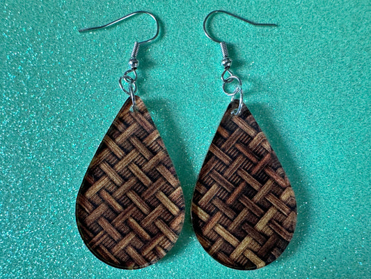 Wicker Earrings: Laser Cut Acrylic Wicker Print Earrings, Cottage Core, Wicker Basket, Mushrooms, Mycology, Best Gifts for Her/Him/Them