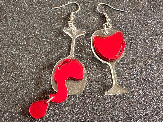 Wine Glass Earrings: Laser Cut Acrylic Wine Glasses, Vineyard, Alcohol, Spilled Red Wine, Girls Night, Drinking, Best Gifts for Her/Him/Them